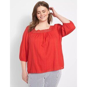Lane Bryant Womens Plus Size 20? Classic Square-Neck Blouse With Lace Trim 2427